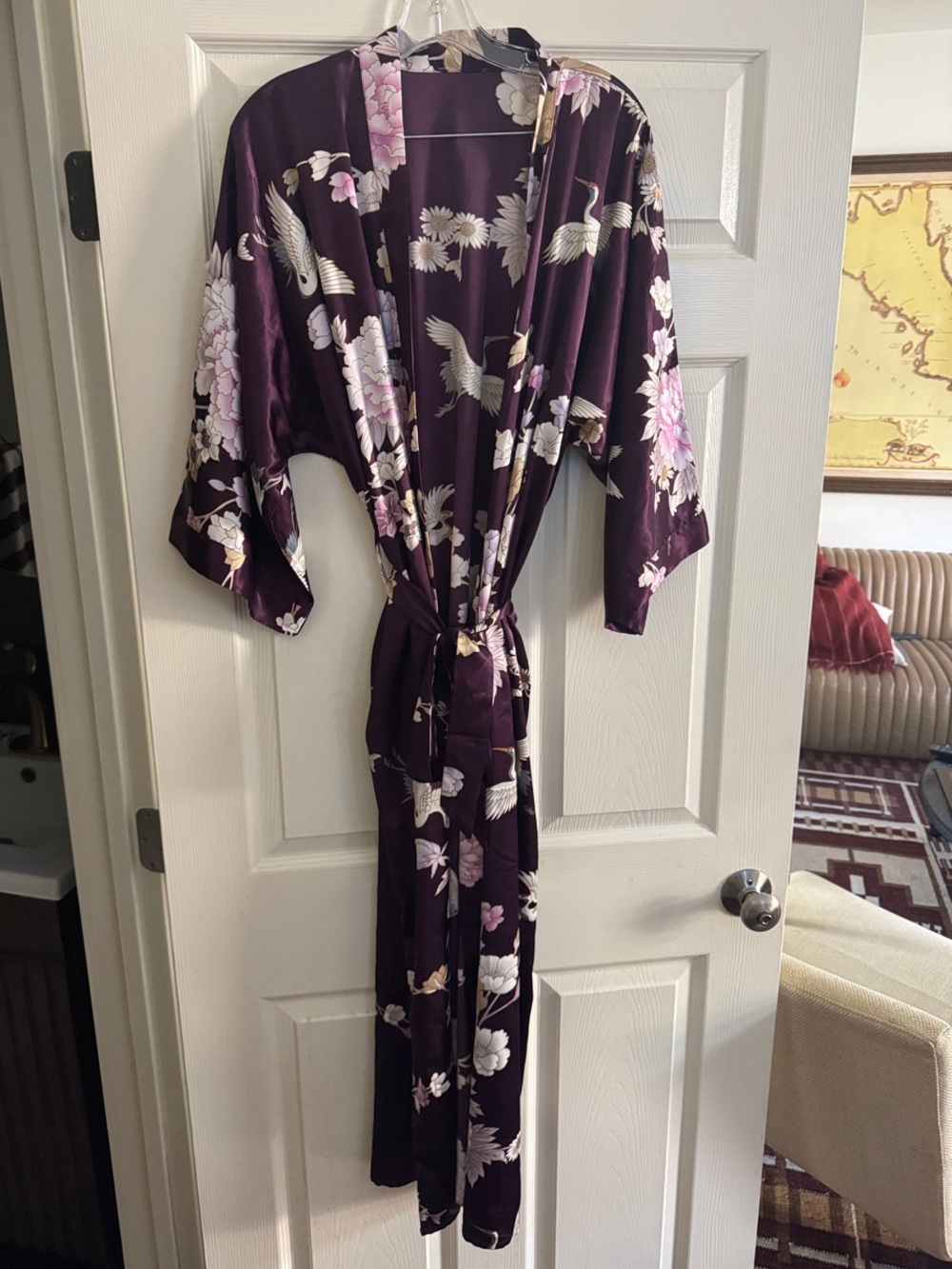 Kim & Ono Floral Kimono Robe in Deep Plum